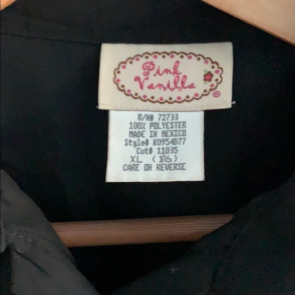 Pink Vanilla Black Button Down Blouse Junior Size XL/16 - Picture 2 of 4